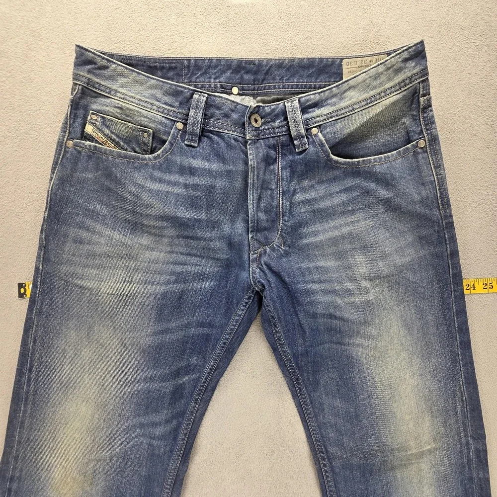 Diesel Jeans Mens 32x30 Blue Larkee Regular Straight Button Fly Distressed 008XR